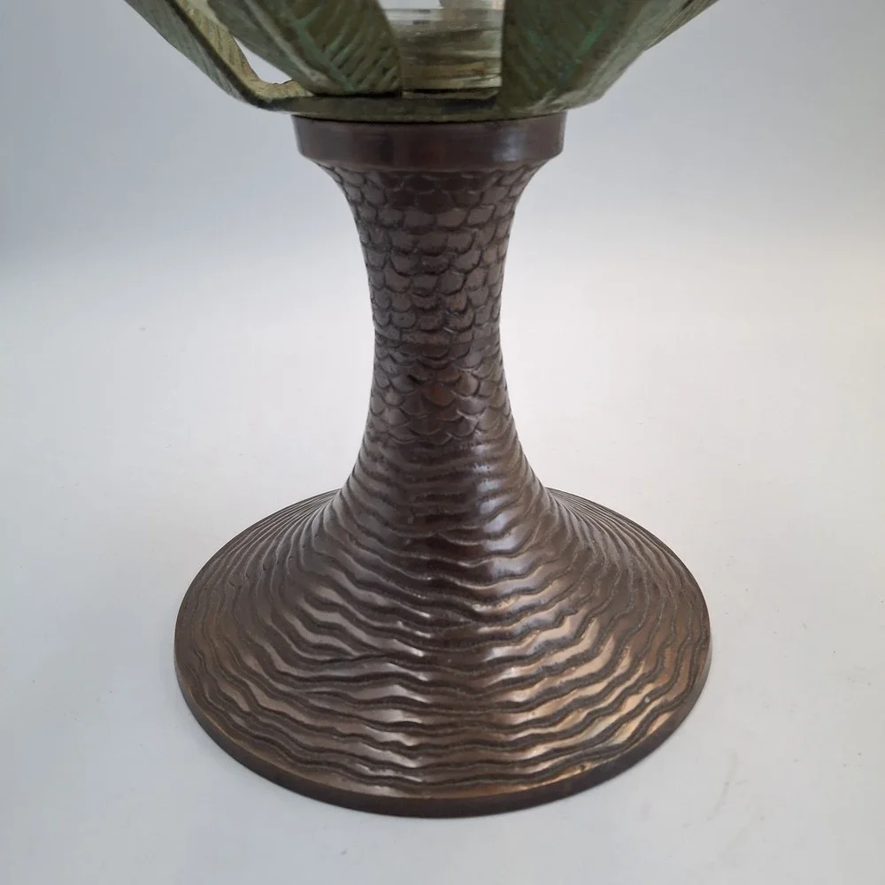 Vintage Brass Palm Tree Glass Compote Bowl Centerpiece Hollywood Regency 80s